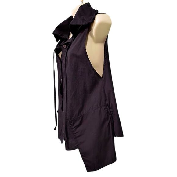 Luukaa Button Up Vest with Large Pockets and Artwork on the Back, Blk & Wht, S 0 - Picture 5 of 6